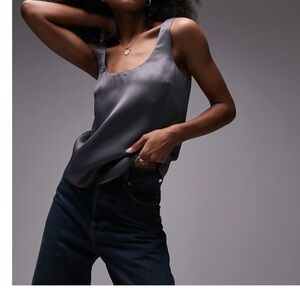 Topshop Scoop Neck Cami in Charcoal